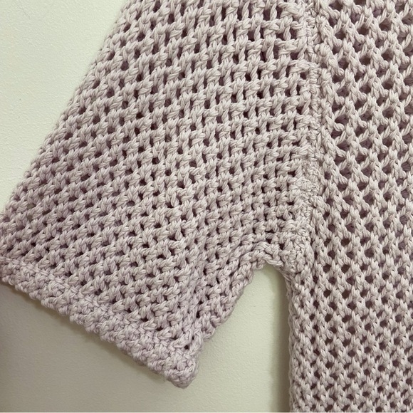 Tna crochet sweater cotton powder pink 2XS short sleeves round neck summer knit - Picture 3 of 12